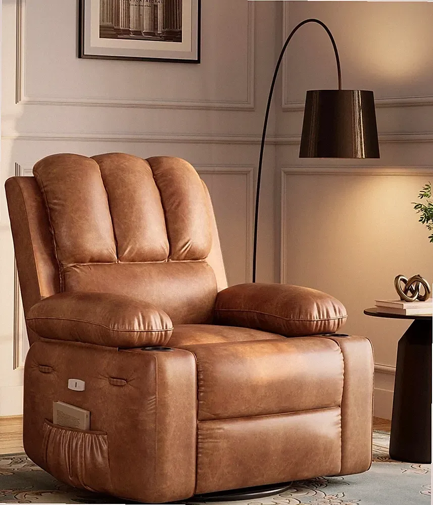 27" Power Recliner Chair for Adults with Massage and Heat 360° Swivel Oversiz...