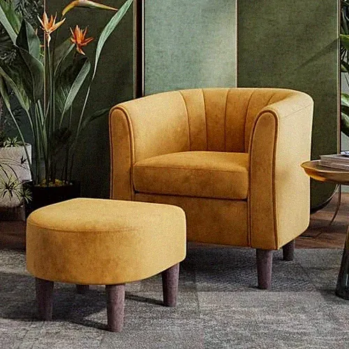 Accent Chair with Ottoman, Modern Barrel Chair Armchair Reading Small Yellow