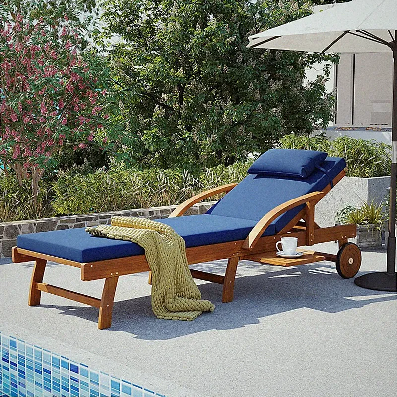 Adjustable Outdoor Lounge Chair Zero Gravity Chaise Recliner 77.5 in Navy Blue A