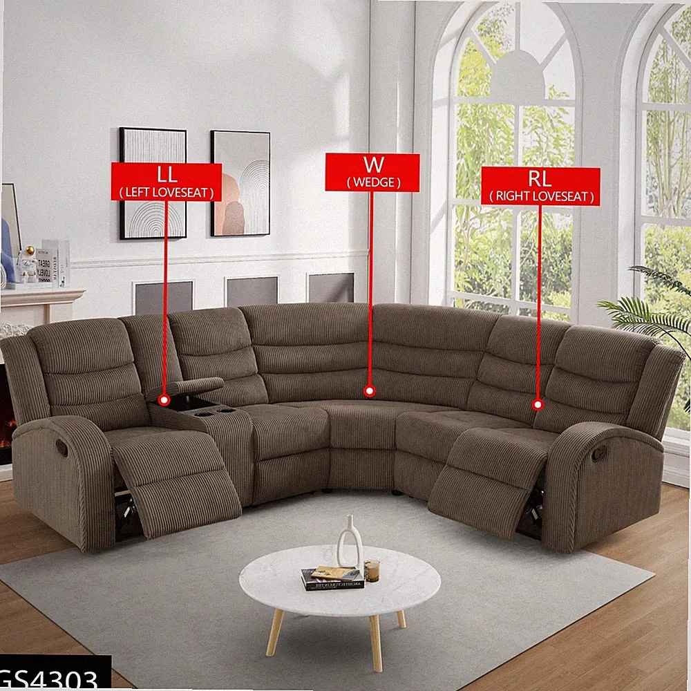 Brown Stripe Fabric Living Room 3-Piece Recliner Intelligent Sofa Set
