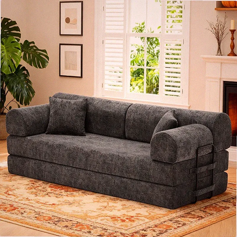 Convertible Sleeper Sofa Bed Pull Out Couch With Adjustable Backrest Fabric