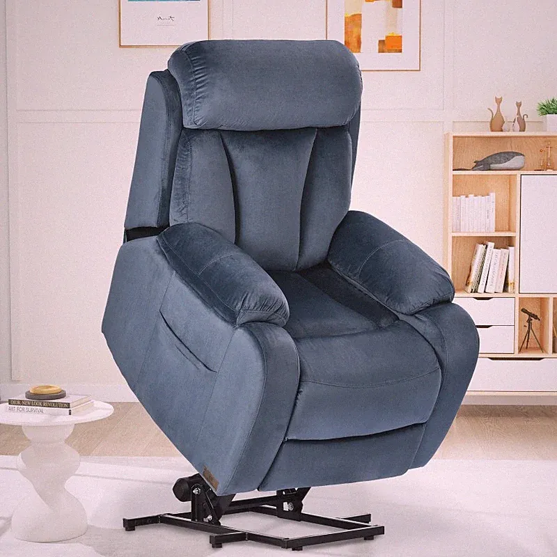 EBELLO Power Lift Recliner Chair with Massage & Heat, Fabric Seat, Blue/Red