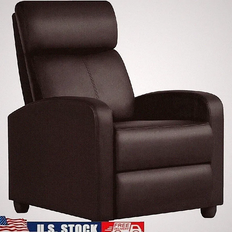 Faux Leather Push Back Recliner Theater Chair Living Room Comfort Adjustable New
