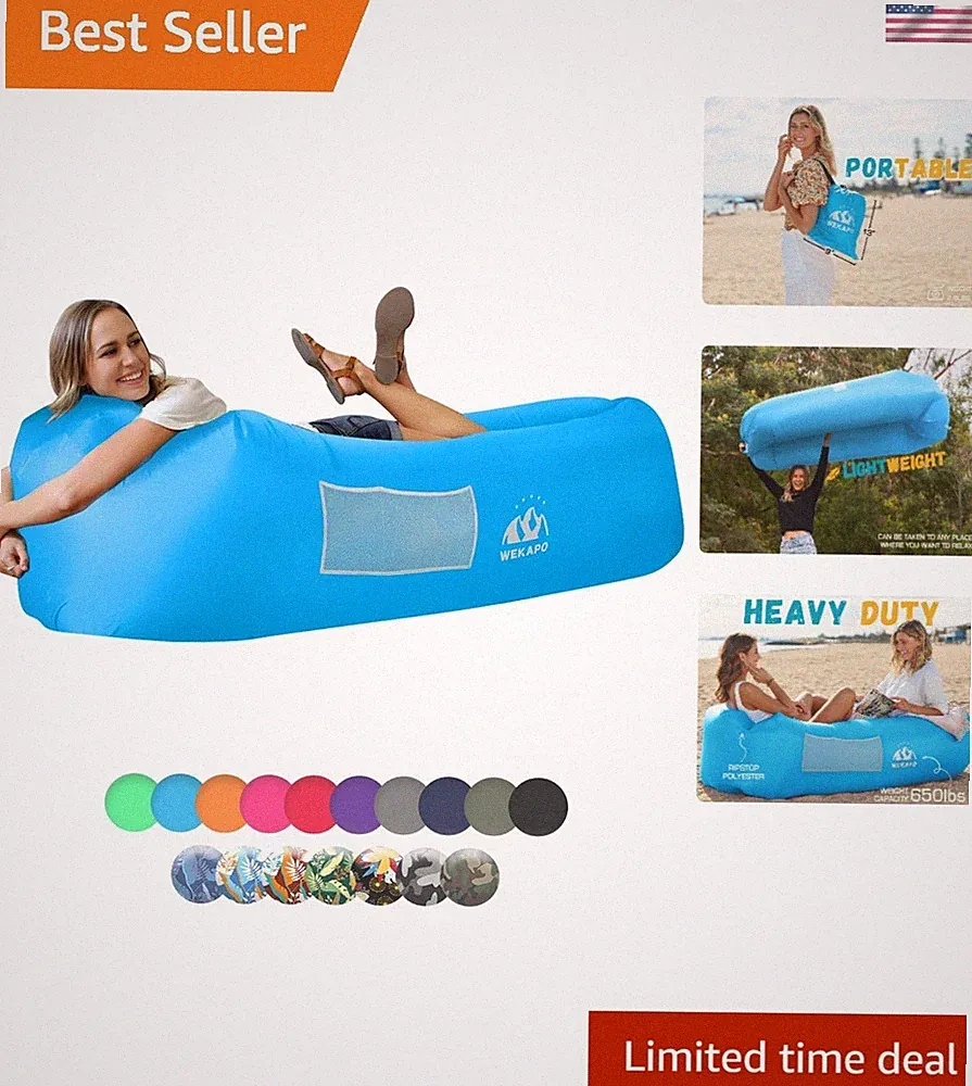 Inflatable Air Lounger Chair with Pillow Headrest - Ideal for Outdoor Relaxation