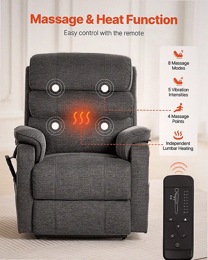 Medium Power Lift Recliner Dual Motor Heat Massage Dark Gray