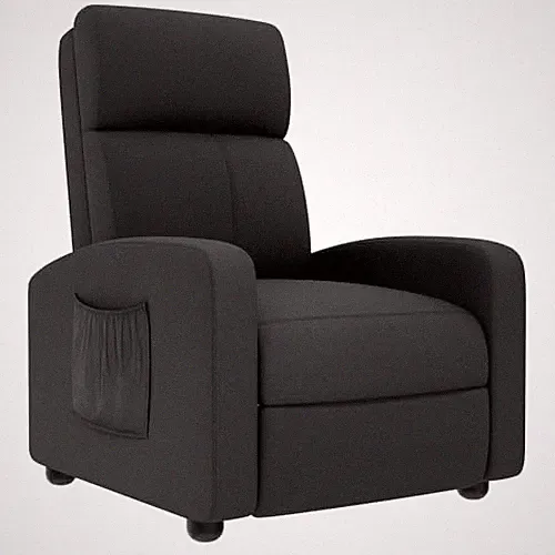 Recliner Chair for Adults, Reclining Sofa with Side Pocket, Linen Fabric Black